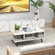 Mid Century Modern rectangle coffee table featuring a spacious white top and two open compartments for organized living.