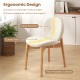 Curved seat and large backrest of a white dining chair with rubber wood legs, designed for ergonomic comfort and.
