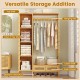 Bamboo clothing rack with cabinet, hanging rod, and dual drawers for organized storage in natural finish.