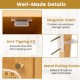 Bamboo clothing rack details showing magnetic catch, anti-tipping kit, and metal pulling knobs for easy access.