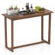59-inch outdoor bar table made of premium teak wood with a slatted top, perfect for patio gatherings and bar chairs.
