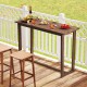 Outdoor bar table made of premium teak wood, featuring a slatted top, perfect for patio gatherings and bar chairs.