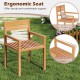 Teak wood armchair with inclined backrest and cozy armrests, perfect for outdoor patio dining and relaxation.