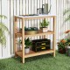 3-tier garden potting bench table with acacia wood frame and marble-like countertop, perfect for outdoor gardening.