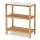 3-tier garden potting bench table with acacia wood frame and marble-like countertop, ideal for backyard or garden use.