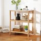 3-tier garden potting bench table with acacia wood frame and marble-like countertop, perfect for backyard or entryway.