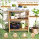 3-tier garden potting bench table with acacia wood frame and marble-like countertop, ideal for organizing gardening.
