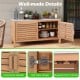 Patio storage cabinet with acacia wood, faux marble top, and soft close hinges, ideal for outdoor organization.