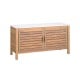 Patio storage cabinet with 2 doors, acacia wood, faux marble top, ideal for organizing outdoor essentials.