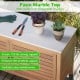 Patio storage cabinet with faux marble top, acacia wood, and ample shelving for outdoor essentials and easy maintenance.