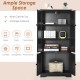 Accent floor storage cabinet in black with adjustable shelves and four cabinets, perfect for organizing various items.