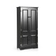Black antique accent floor storage cabinet with adjustable shelves and four large doors for versatile storage solutions.