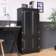 Black accent floor storage cabinet with adjustable shelves and antique design, perfect for living room or kitchen.