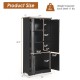 Accent floor storage cabinet in black with adjustable shelves, featuring four cabinets and a convenient round knob.