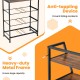 4-drawer storage dresser with rustic brown finish, heavy-duty metal frame, and anti-toppling device for stability.