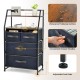 4-drawer storage dresser with rustic brown shelves, metal frame, and adjustable foot pads for stability in any room.