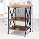 Vintage style rolling end table with three shelves, heavy-duty steel frame, and dividers for albums, ideal for living.