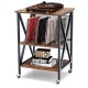 Vintage style rolling end table with three shelves, durable wood, and steel frame, ideal for albums and decor.