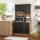 71-inch kitchen pantry in walnut with 3 cabinets, 3 deep drawers, and a wide countertop for versatile storage.