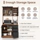 Walnut 71-inch kitchen pantry featuring 3 cabinets, 3 deep drawers, and a spacious countertop for versatile storage.