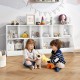 5-cube wooden kids toy storage organizer in white, featuring sturdy design and anti-tipping kits for safe use in.