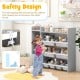 4-tier kids bookshelf and toy storage rack in grey with 8 removable bins, designed for safety and easy access in.