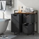 Laundry basket organizer with rustic brown shelf, featuring 3 removable bags and pull-out design for easy access.