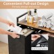Laundry basket organizer with rustic brown shelf and three removable bags, featuring a convenient pull-out design for.