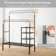 Rolling double rods garment rack with height adjustable bars, featuring smooth wheels and sturdy carbon steel for.