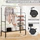 Rolling garment rack with height adjustable rods, smooth lockable wheels, and sturdy carbon steel for versatile storage.