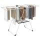 2-tier laundry drying rack with aluminum frame, featuring adjustable wings and compact foldability for easy storage.