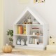 House-shaped toy storage organizer in white with 3 tiers and 5 compartments for kids' toys and books. Ideal for.