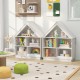House-shaped toy storage organizer with 3 tiers and open shelves in white, perfect for kids' toys and books.