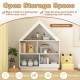 3-tier house-shaped toy storage organizer in white with open shelves for easy access and organization of children's.