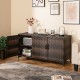 Brown 84-gallon patio wicker deck box with 3 doors and removable shelves, perfect for storing cushions and tools.