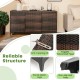 Brown 84-gallon patio wicker deck box with three doors, removable shelves, and sturdy metal legs for outdoor storage.