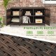 84-gallon brown patio wicker deck box with 3 doors and removable shelves, made of premium PE rattan for outdoor storage.