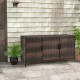 Brown 84-gallon patio wicker deck box with 3 doors and removable shelves, ideal for outdoor storage and organization.
