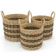 Set of 3 stackable seagrass baskets with handles, featuring a woven design and durable, natural materials for stylish.