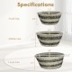 Stackable set of 3 natural canes grass baskets with hollowed handles, featuring small, medium, and large sizes for.
