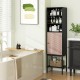 Narrow 57-inch black bathroom tall cabinet with 1 door, 4 shelves, and adjustable storage for versatile home use.