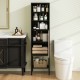 57-inch black tall cabinet with countertop, showcasing open compartments and stylish design for versatile home.