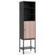 Narrow 57-inch black bathroom tall cabinet with 1 door, 4 shelves, and adjustable foot pads for versatile storage.