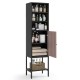 Narrow 57-inch black bathroom tall cabinet with 1 door, 4 shelves, and adjustable storage for versatile use.