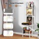 5-tier white record player stand with vinyl display shelf, robust metal structure, and adjustable foot pads for.