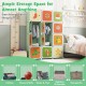 Close-up of the 12-cube kids wardrobe closet in green, showcasing the adorable cartoon-patterned doors and durable PP.