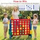 Jumbo 4 in a Row game set with red frame and colorful chess pieces, perfect for outdoor family fun and gatherings.