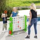 Jumbo 4-to-Score game in green with kids playing ring toss and basketball, adjustable height for versatile fun.