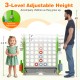 Jumbo 4-to-Score game in green with adjustable height, featuring ring toss and basketball hoop for kids' entertainment.
