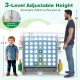 Jumbo 4-to-Score game in light blue with adjustable height, featuring ring toss and basketball hoop for kids' fun.